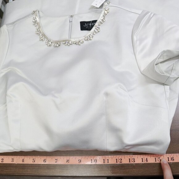 J. Crew Embellished Satin Dress Women 6 White Rich Auntie Core Event Holiday NWT - Picture 15 of 16